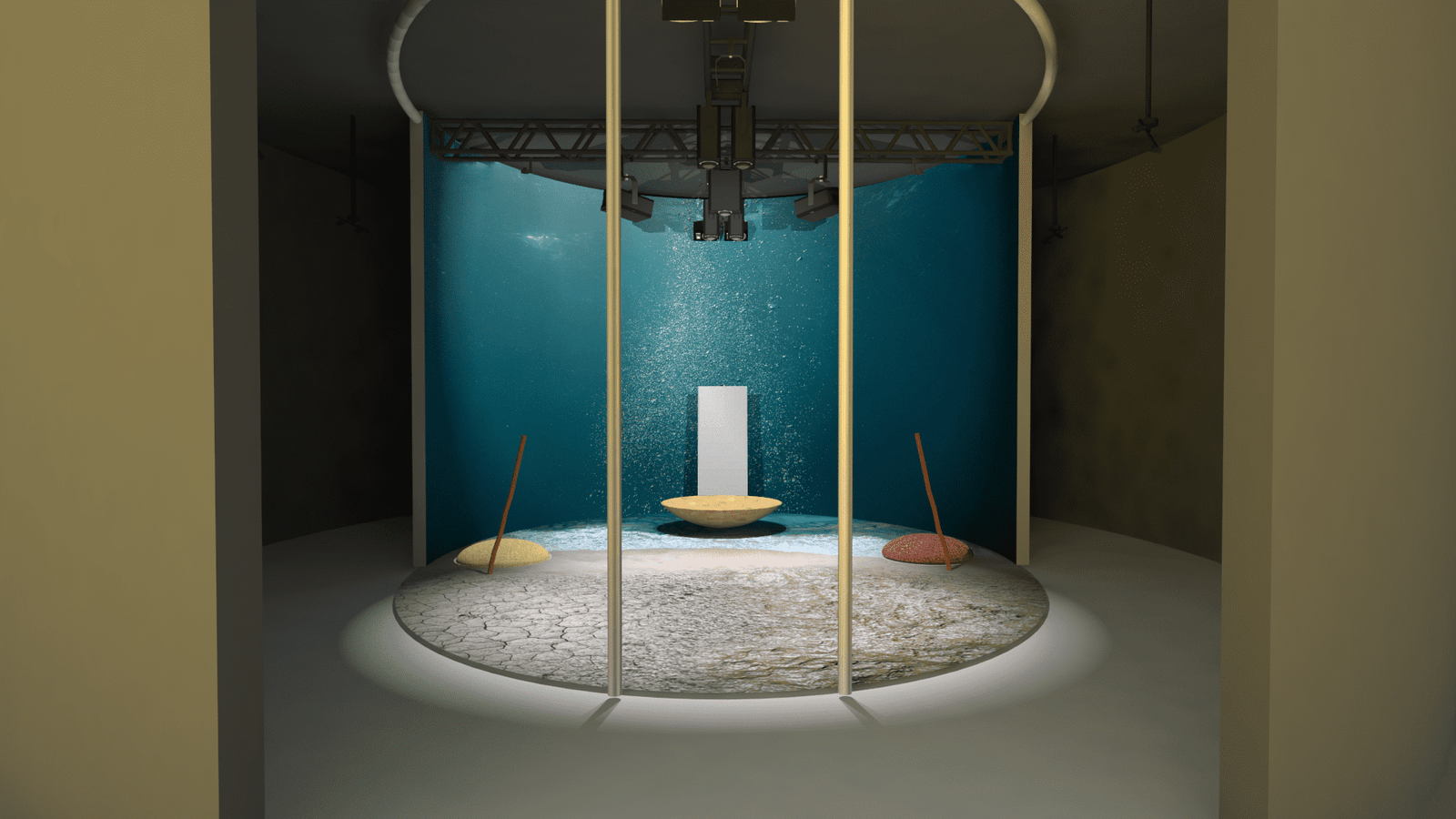 vista frontale ad altezza uomo in entrata nella struttura oracolare